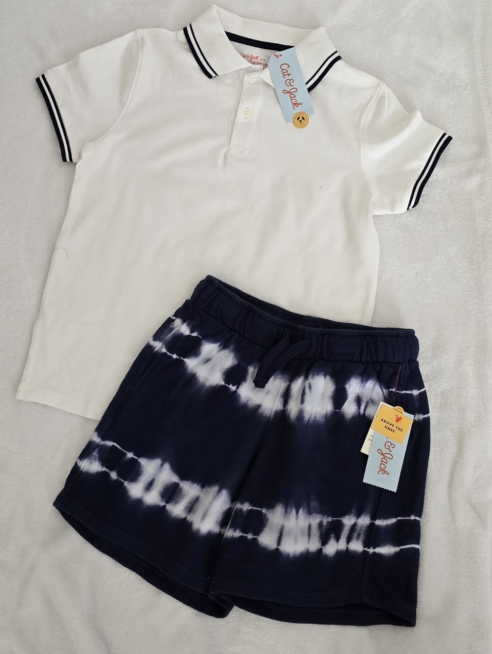 Cat & Jack White Polo with Navy Tie-Dye Shorts - Kids